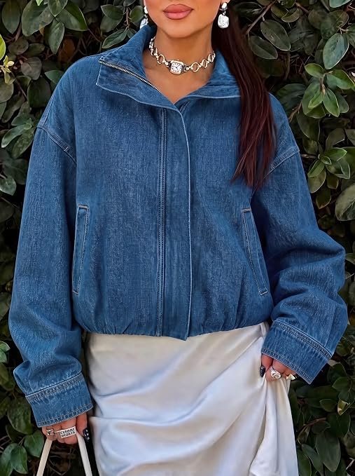 Yousify women's cropped denim jacket - Front view
